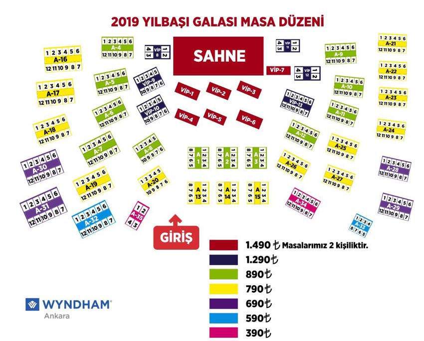Wyndham Ankara Yılbaşı Programı 2019 Oturma Planı