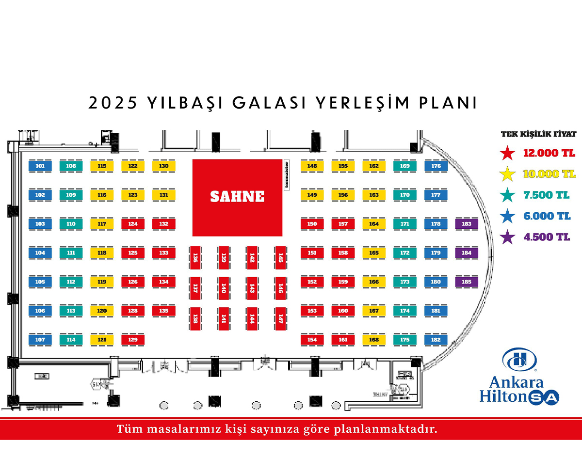 HiltonSA Ankara Yılbaşı Programı 2025 Oturma Planı